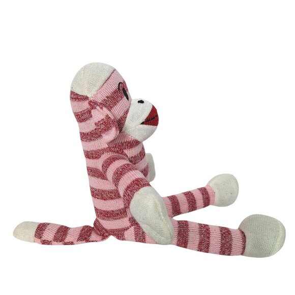 Pink Red Stripe Sock Monkey Valentine Plush Toy 14.5" - Picture 2 of 5